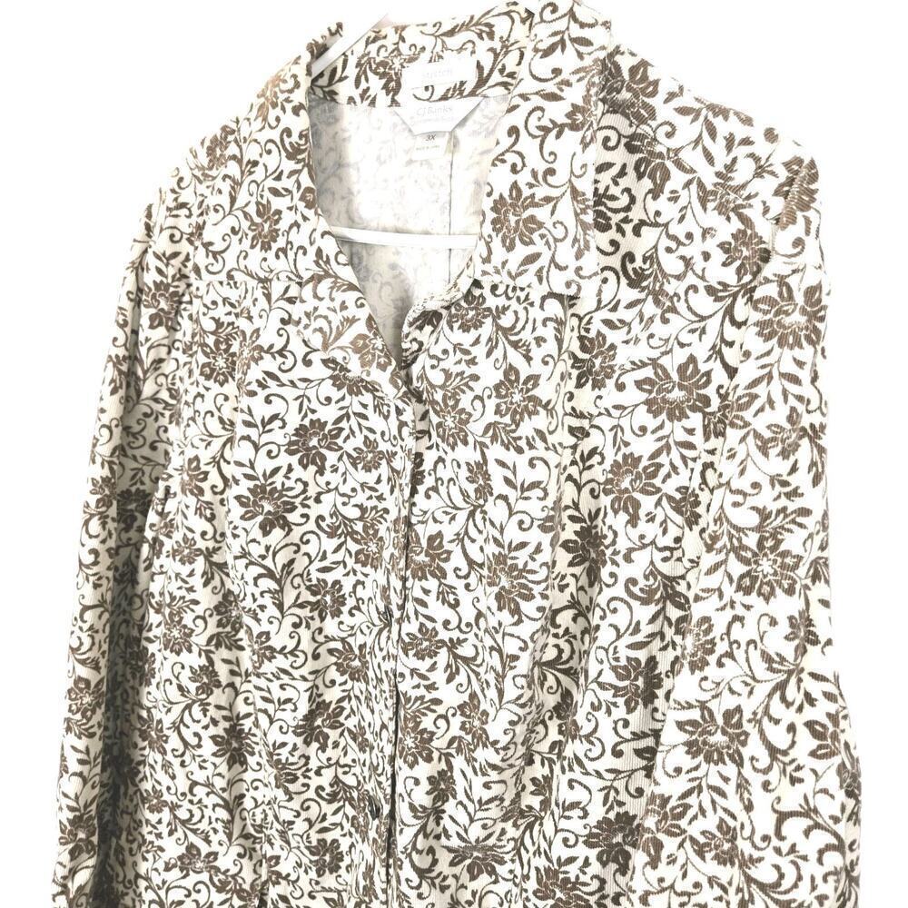 Christopher & Banks Paisley Victorian Floral Corduroy Jacket Boho Cottage 3X Tan